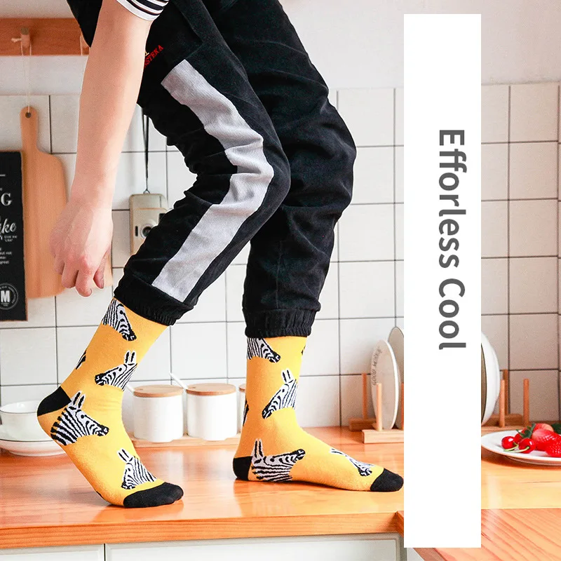Qisin 10pairs Combed Cotton Fashion Hip Hop Man Socks Harajuku Fruit Skateboard Oil Painting Animal Happy Socks Funny Sokken