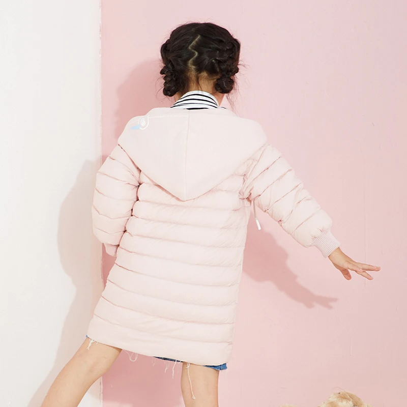 

CHERICOM New down jacket girls personalized stitching pocket hooded printing mid-length winter clothing 239835