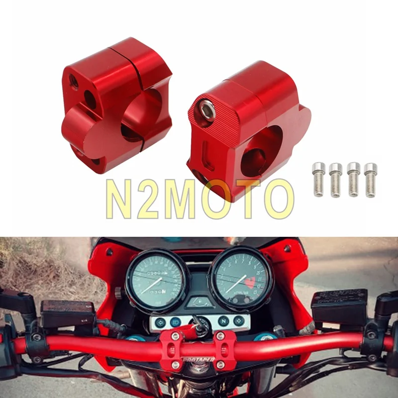 

2pcs 20mm Rise Universal 22MM 28MM Motorcycle Handlebar Riser Handle Bar Riser Adapter Riser 7/8" to 1-1/8" Fat Bar Clamp RED