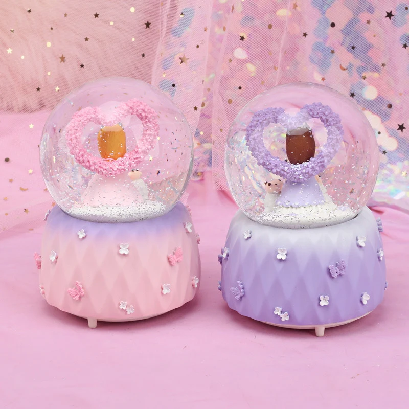 Романтическая любовь сердце фиолетовая принцесса снежный глобус хрустальный