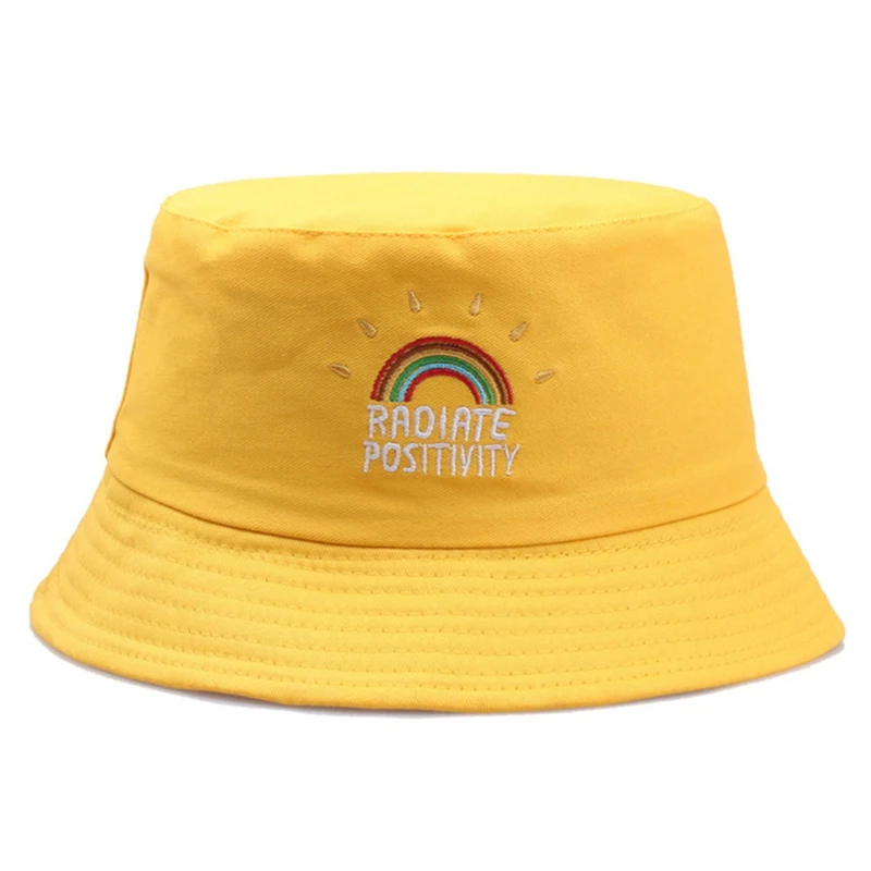 

Fashion Bucket Hat Double Sided Bucket Hat Rainbow Embroidery Unisex Fashion Bob Cap Hip Hop Gorro Men Summer Cap