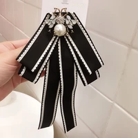 korean crystal fabric bee bow tie brooch pearl bowknot cravat shirt lapel pin fashion jewelry brooches for women accessories