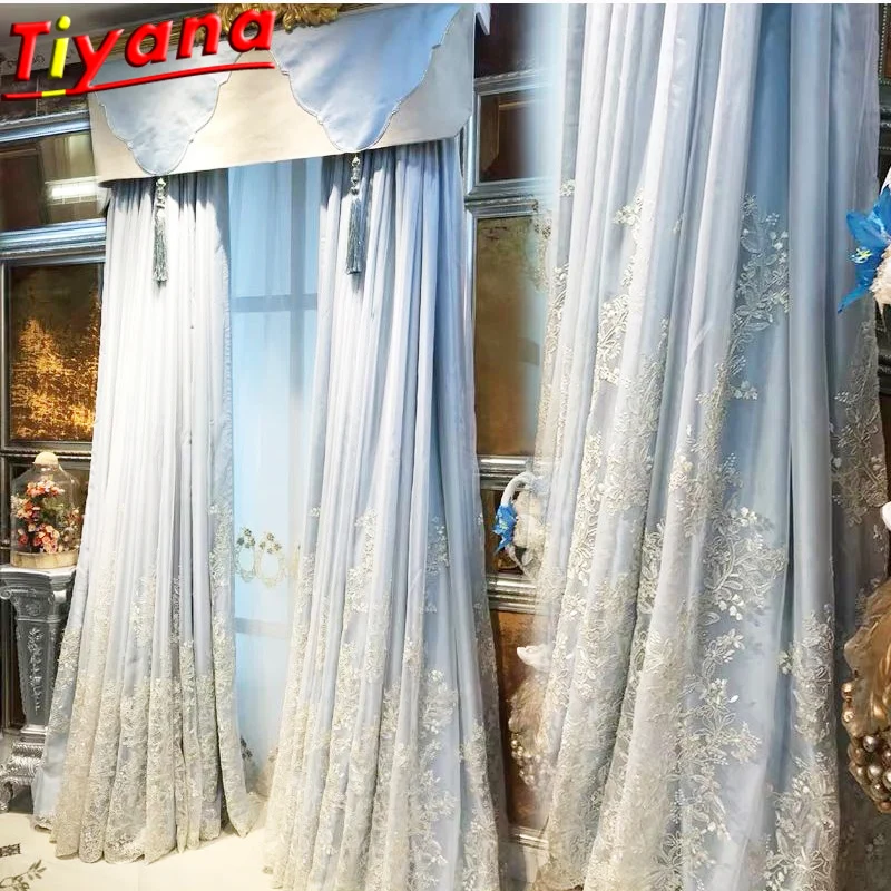 

Luxury Embroidered Tulle Curtains for Living Room Pricess Wedding Tulle Gold Thread Embroider White Voile Sheer Tulle X-M201#50