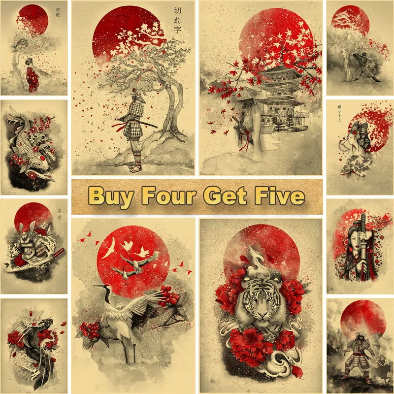 

Vintage Japanese Portrait Samurai Posters Wall Art Prints Poster Decoration Living Room Modern Art Art Painting Pictures
