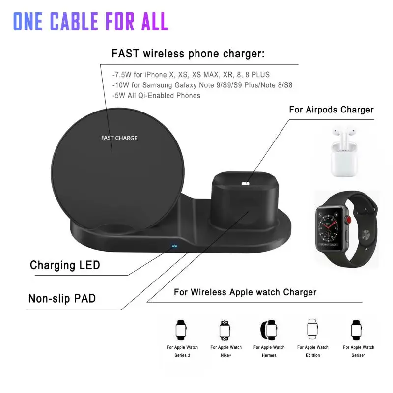 Беспроводное зарядное устройство 3 в 1 док станция для быстрой зарядки Apple