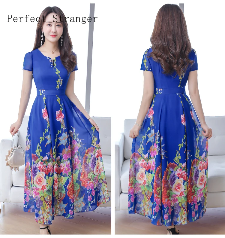 Женское шифоновое платье с V образным вырезом длинное плиссированное цветами