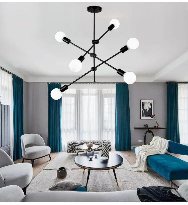 

Rotating Black Sputnik Household Led Modern Metal Chandelier Northern Europe
