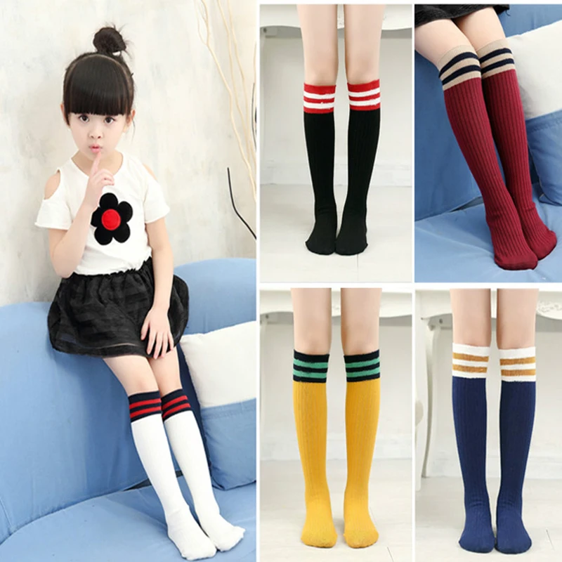 Baby Long Socks Autumn Cute Striped Cotton Socks Long Tube Knee High Socks Spring Childrens School Uniform Socks