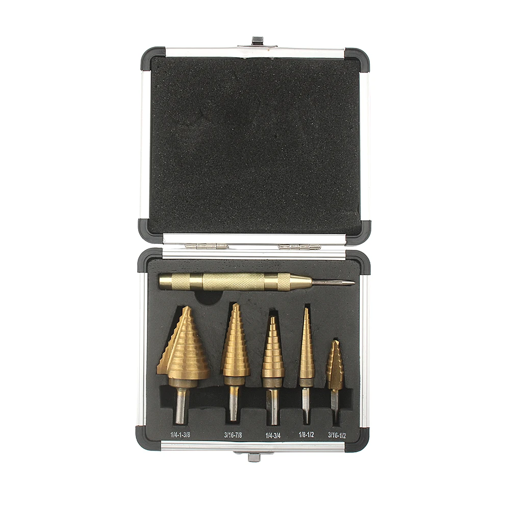 

6 шт., ступенчатые сверла из быстрорежущей стали с голубым покрытием