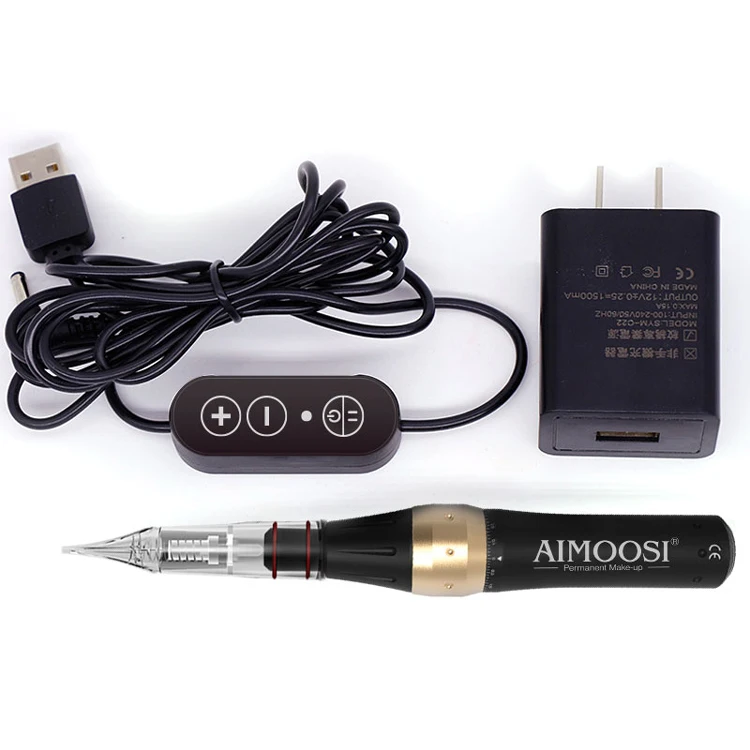 Black-gold Горячая ультра-тишина Aimoosi M7 цифровой Интеллектуальный полуперманентный Макияж для бровей Тату машина комплект с пистолетом картридж иглы - Цвет: Black-gold