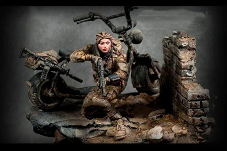 

Модельная фигурка из смолы набор разобранный 1/24 75 мм современный женщина воин с основанием и велосипедом неокрашенные сборные фигуры набор для строительства
