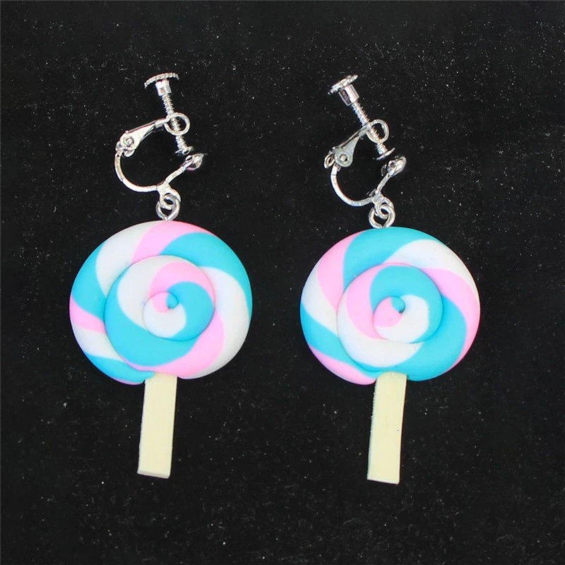 Детская клипса серьги красочные большой леденец винт Висячие Смешные пищевые не