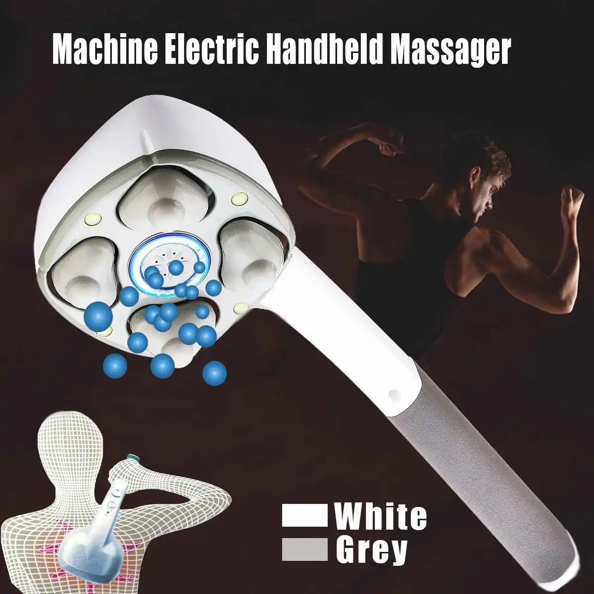 Массажер электрический ручной, вибрационная машинка с четырьмя головками для полного массажа всего тела, шеи и спины, релаксации мышц, глубокого массажа тканей, средство для ухода за здоровьем