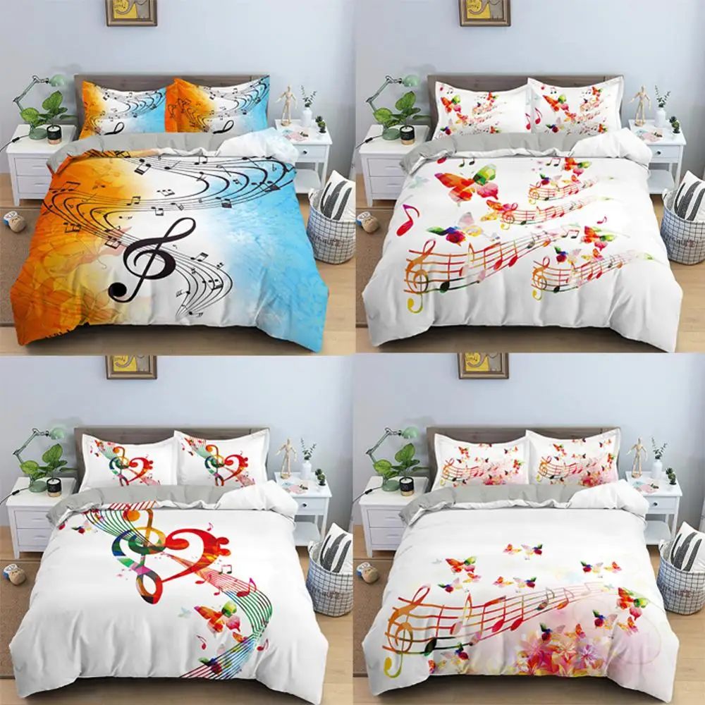 

Комплект постельного белья с 3D музыкальными нотами, 2/3 шт., красочный пододеяльник, европейский размер, двуспальное одеяло, покрывало, одеял...