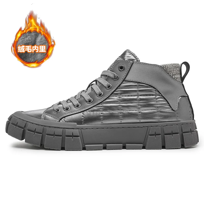 Murah Sepatu Kasual Pemuda Pria Hangat Musim Dingin Sneakers Kasual Pria Atasan Tinggi Sepatu Desainer Pria Bersekat Perak Sepatu Jalan Mode Pria