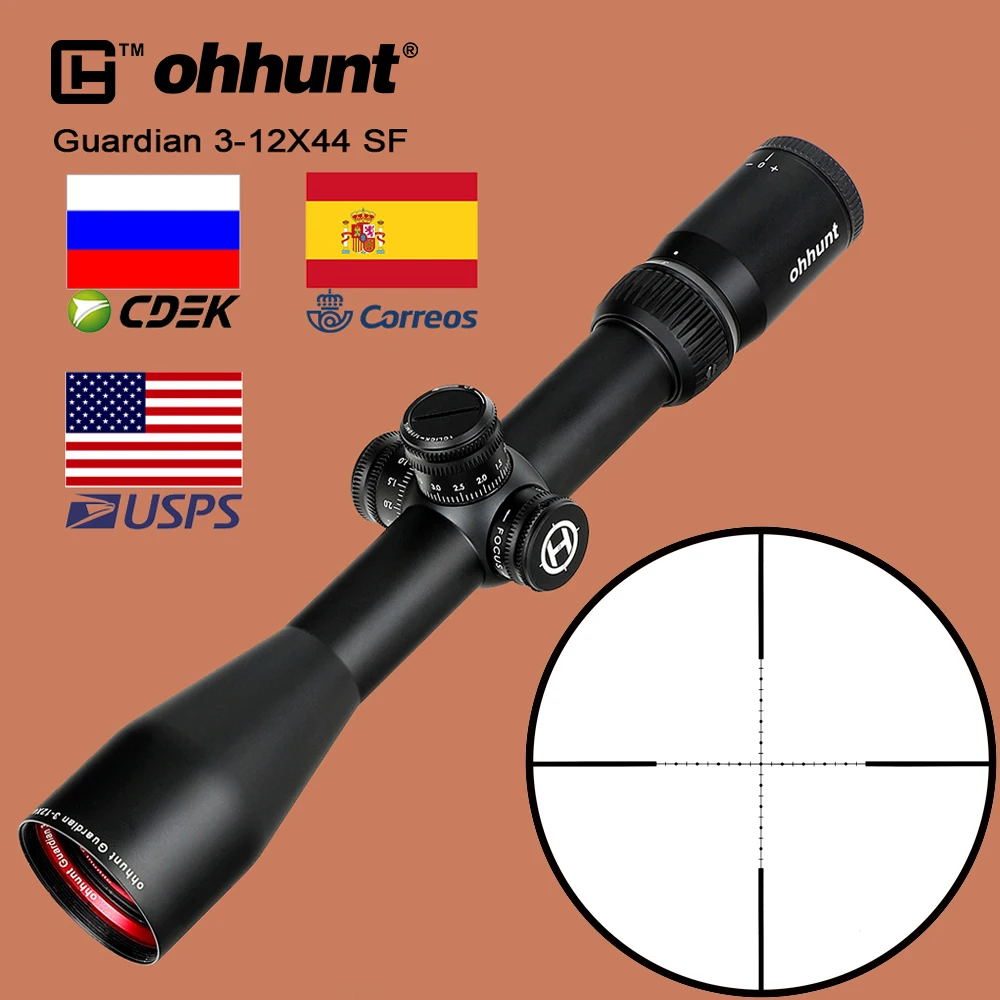 ohhunt Guardian 3 12X44 SF Тактический прицел 1/2 Половина Mil Dot Сетка Оптический с Боковой