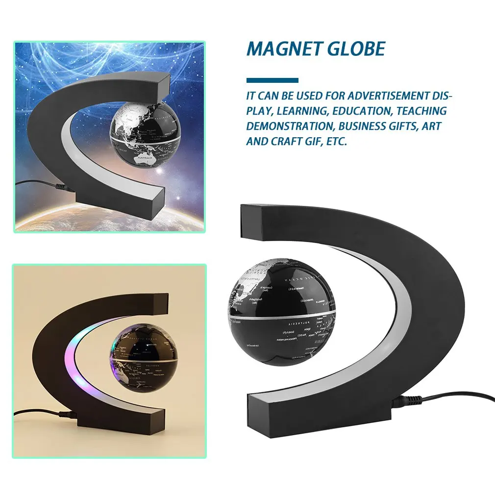 Fashion Electronic Floating Tellurion C Shape Magnetic Levitation Floating Globe World Map With LED Light Home Decoration Gifts