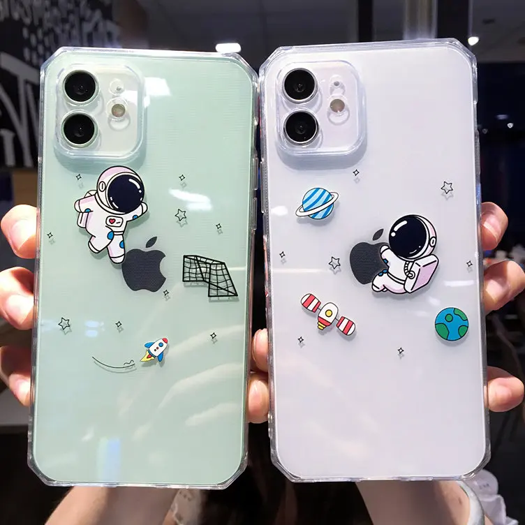 

Cartoon Planet Astronaut Soft Phone Case For iPhone 11 12 Pro Max XR XS Max X XS 7 8 Plus 12 Pro Transparent Silicone Back Cover