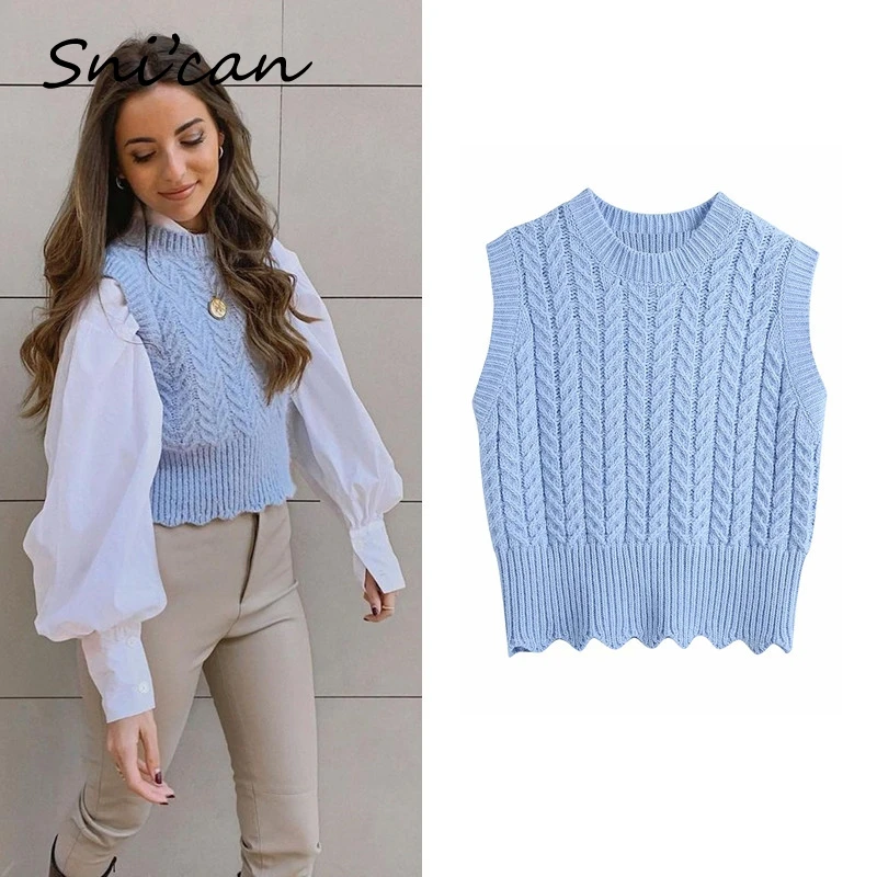 

Snican Spring Chaleco Mujer Solid Fashion Sweater Vest Fashion Sleeveless Pullover Femme Chic Tops Za 2021 Women Pull жилека