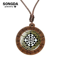 songda buddhist sri yantra necklace flower of life mandala sacred geometry art pattern glass cabochon wooden necklaces pendants