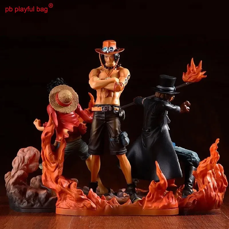 

PB Playful Bag Anime One Piece battle Three brothers Luffy Ace Sabo PVC Action Figure Collection Model Toys Creative gifts CG39