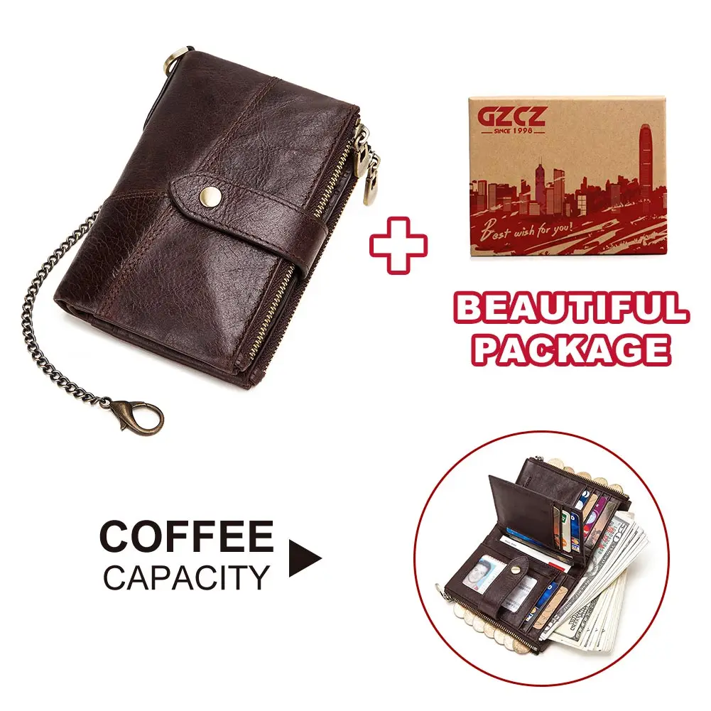 889-coffee-chain Genuine Leather Women Wallet GZCZ Casual Men Wallet Women Long Wallet In Women`s Wallet and Purses Retro Rfid Women Short Wallet - Цвет: 889-coffee-chain