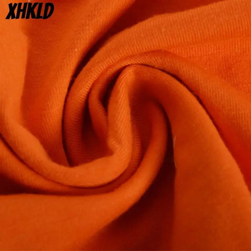 Xhcld Летняя женская Повседневная рубашка с круглым вырезом и оранжевыми звездами