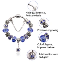 1 pcspack handmade diy material blue crystal glass beads crown with cross beads bracelet female valentines day gift