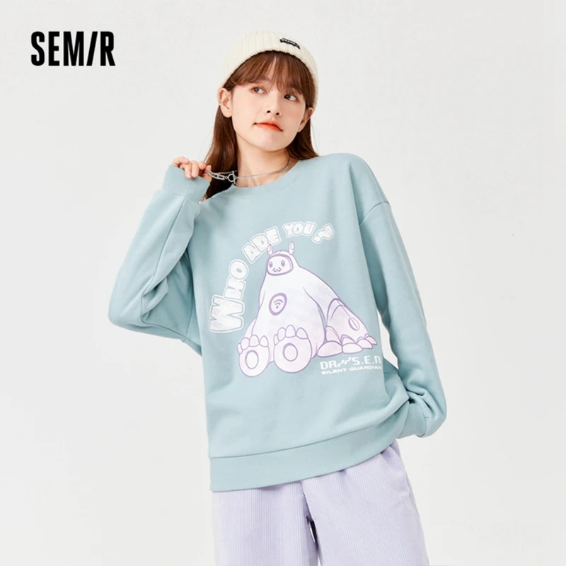 

SEMIR Sweatshirt Women Design Sense Pattern 2021 Winter New Plus Velvet Warmth Drop Shoulder Pullover Loose Lazy Style