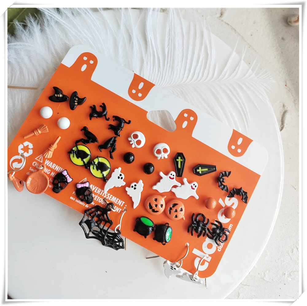 Value 20 Pairs of Halloween Holiday Spider Pumpkin Broom Funny Small Earrings Set Ear Clip