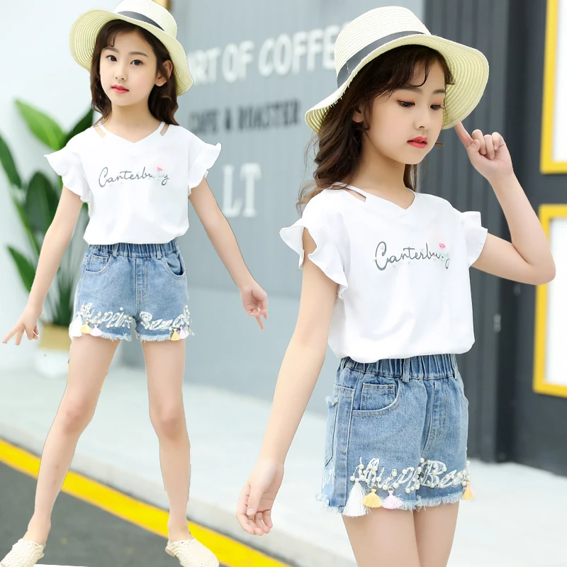 Детская летняя футболка с рукавами-фонариками для девочек комплект из 2