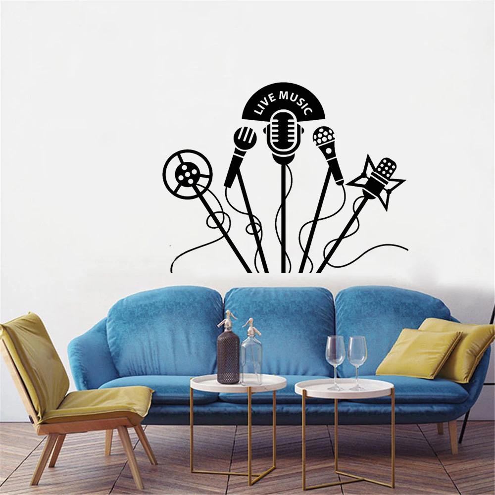 

Retro Microphones Wall Decal Music Wall Stickers For Karaoke Club Live Vinyl wall decals Vinyl Art Mural DW20823