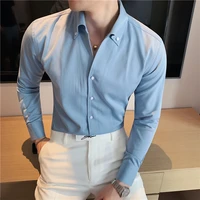 2021 high quality solid dress shirt men long sleeve fashion slim male social casual business shirt black white blue dress shirt