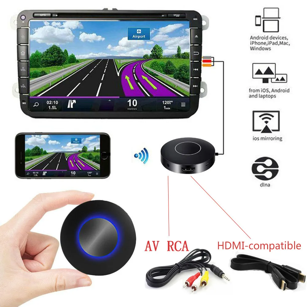 

for Car Airplay Miracast Mirascreen Wifi Wireless Display Dongle AV RCA HDMI-compatible Streamer Mirror Same Screen Stream Cast