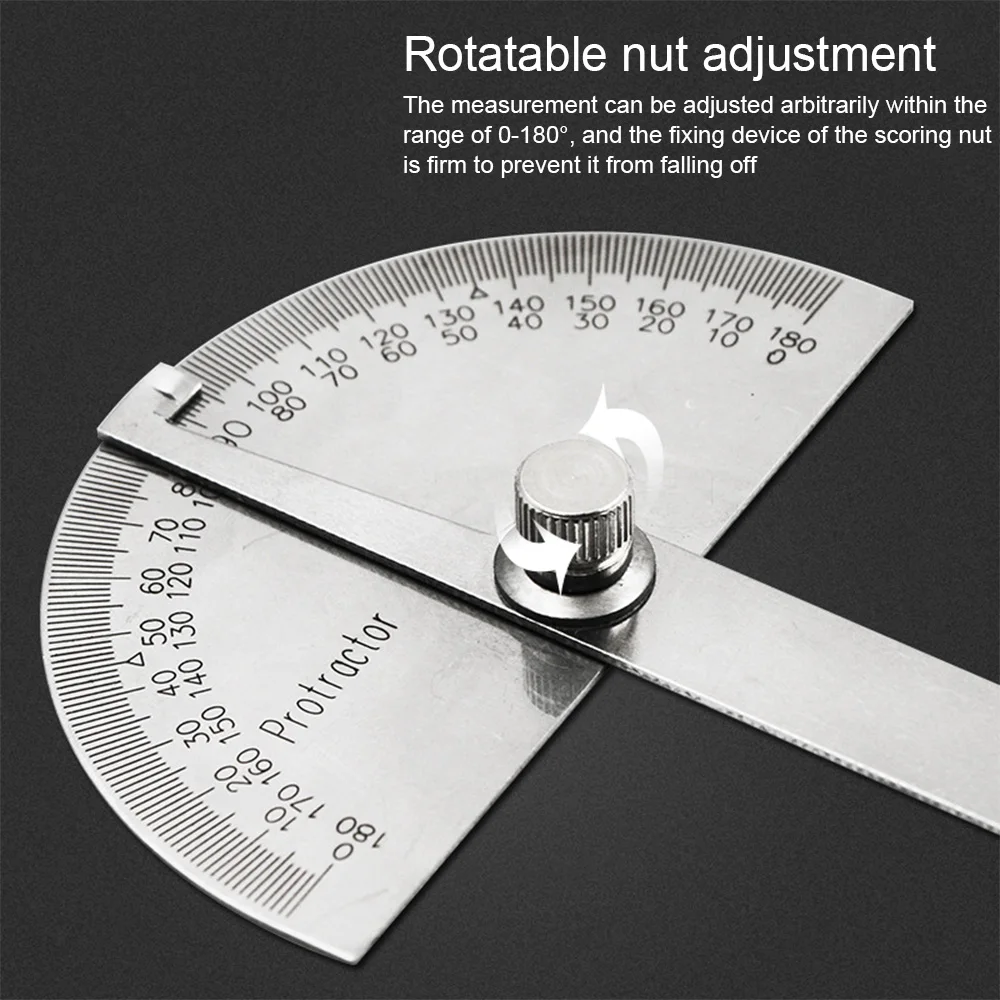 

Stainless Steel Round Head 180 degree Protractor Angle Finder Rotary Measuring Ruler Machinist Tool 10cm Ruler