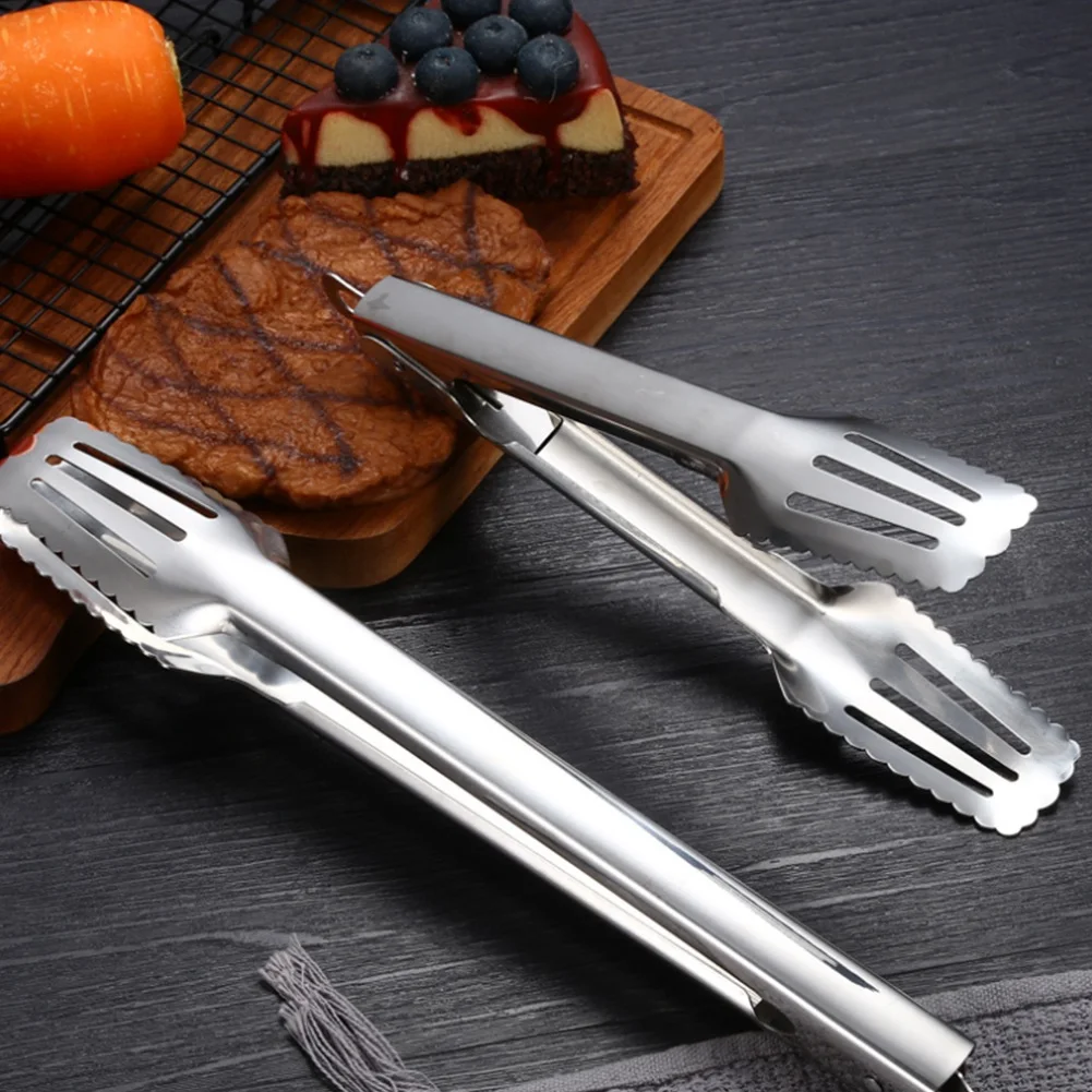 

Stainless Steel Food Tongs Kitchen Baking Tools Bread Tongs Steak Barbecue Grill Food Tongs, 3PCS