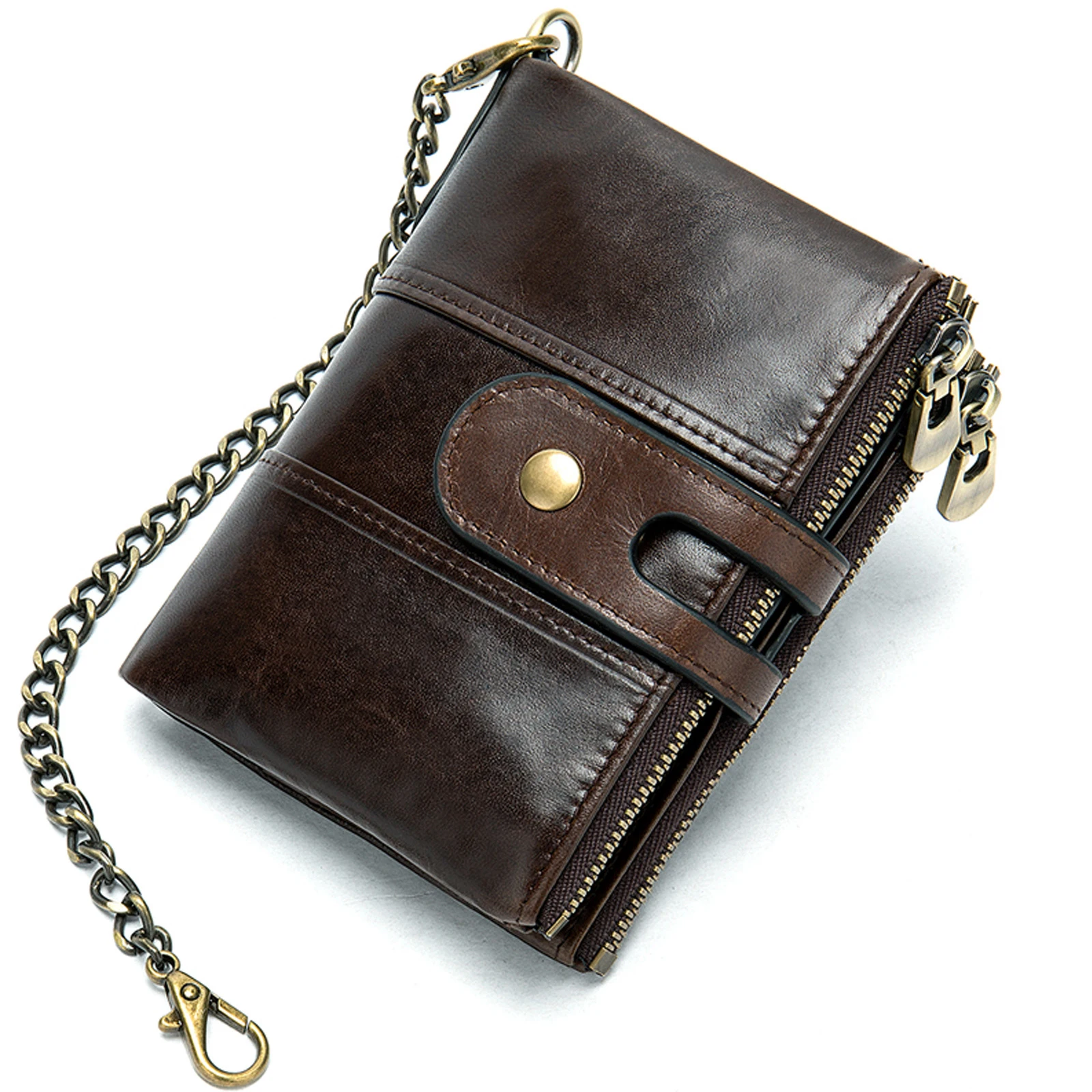 

Double Zipper Tower Buckle Leather Men's Wallet Short Multi-Card Rfid Anti-Theft Anti-Magnetic Cowhide Wallet Men Leather Wallet