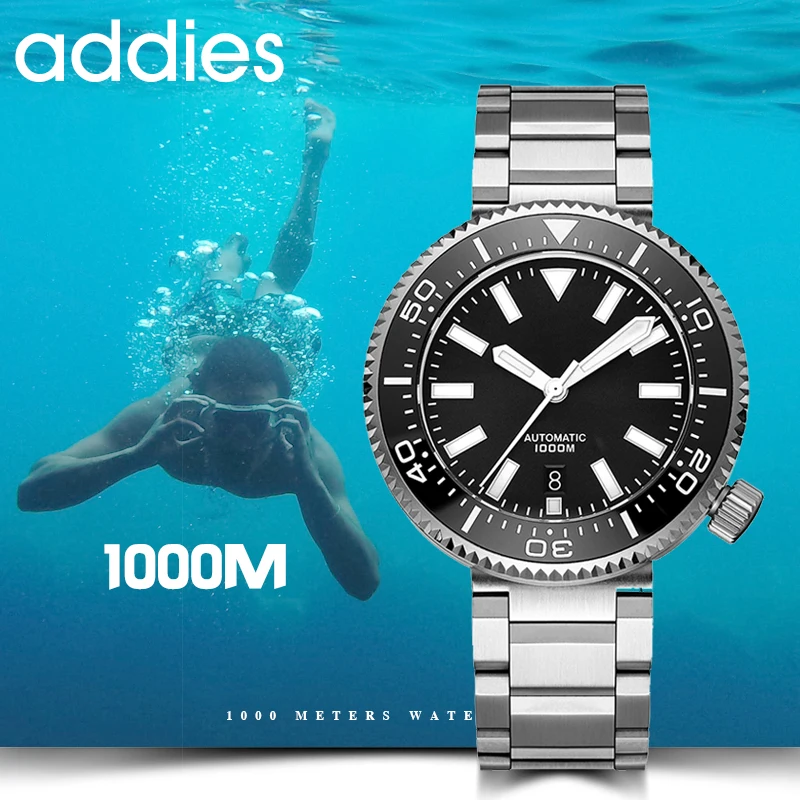 

ADDIESDIVE 1000m Waterproof Automatic Mechanical Watch Men NH35A Sapphire Crystal Steel Diver Watch BGW9 Luminous Ceramic Bezel
