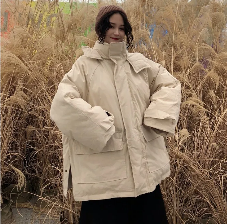 Куртка женская оверсайз модная пуховая парка с капюшоном винтажная теплая