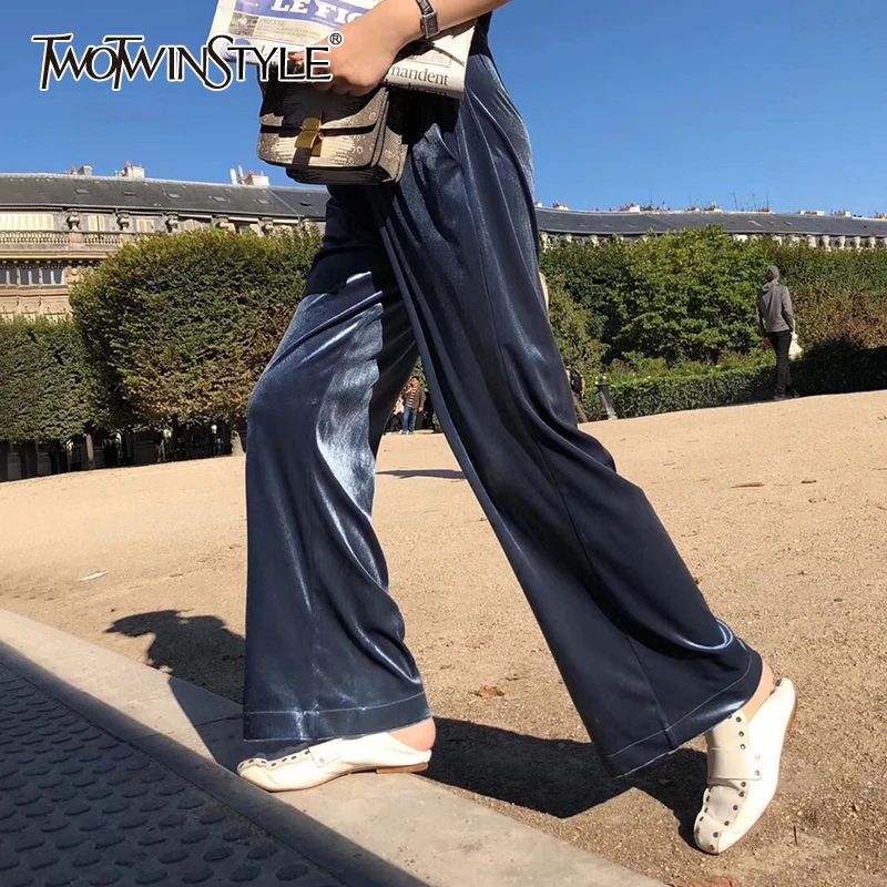 TWOTWINSTYLE бархатные элегантные женские брюки с эластичной высокой талией широкие