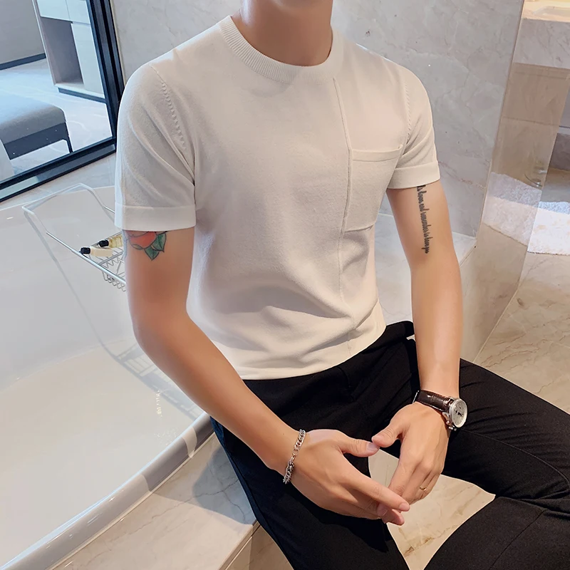 Мужская футболка с коротким рукавом Повседневная облегающая Трикотажная