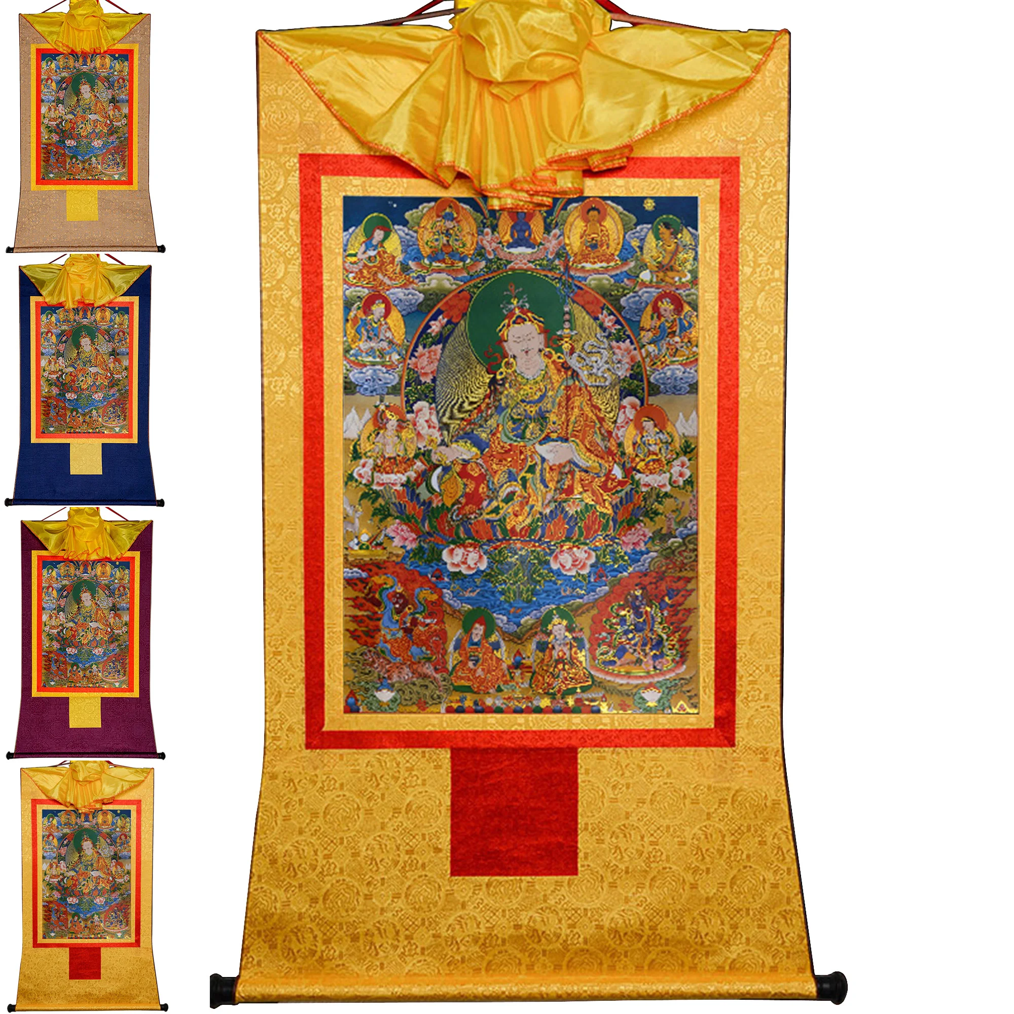 

Gandhanra Tibetan Thangka Painting Art,Eight Forms of Padmasambhava,Guru Rinpoche,Buddhist Wall Art Tapestry with Scroll