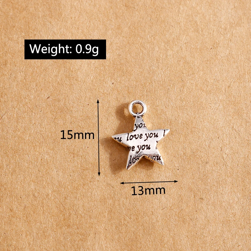 

20pcs Plated Alloy Tibetan Silver Color love you Stars Charms Pendants DIY Jewelry Findings Fit Bracelet Necklace 13*15mm