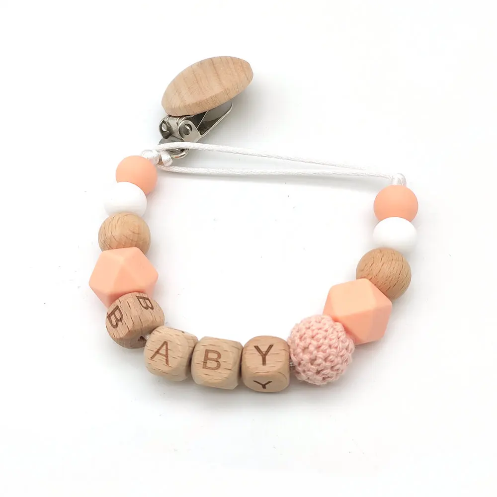 

DIY Pacifier Chain Personalized Pacifiers With the Name BPA Free Silicone Beads Nature Wood Baby Teether Dummy Clips Holder