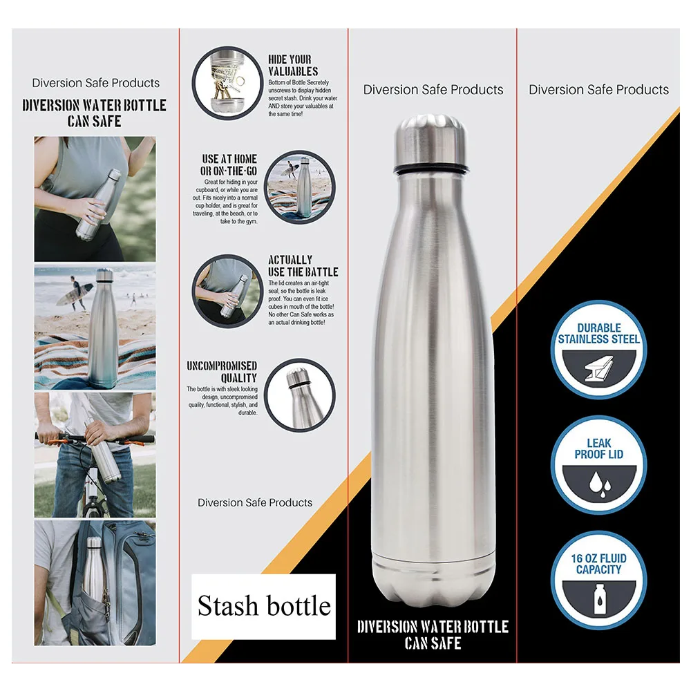

Diversion Water Bottle Can Safe Stainless Steel Tumbler with Hiding Spot for Money, Bonus Smell Proof Bag,Discreet