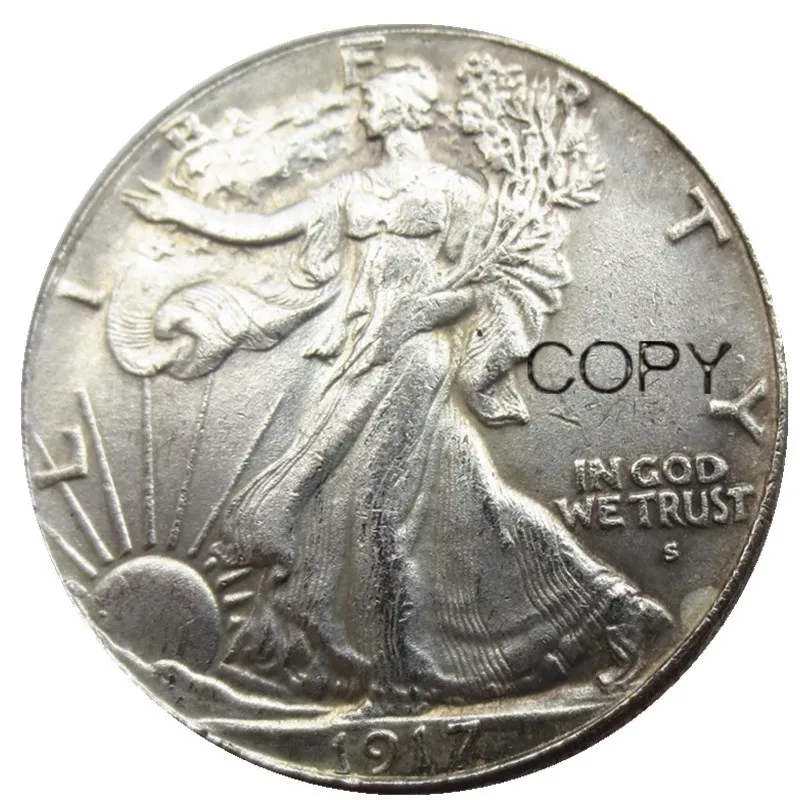 США 1917 DS Obverse (обычный удар) идущая Свобода Половина доллара посеребренные копии