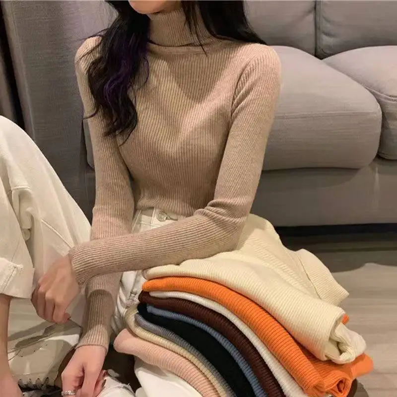 

Korean Fashion Women's Sweater Autumn Winter Turtleneck Slim Ladies Sweater Pull Femme Basic Top Warm Jersey Mujer Pullovers