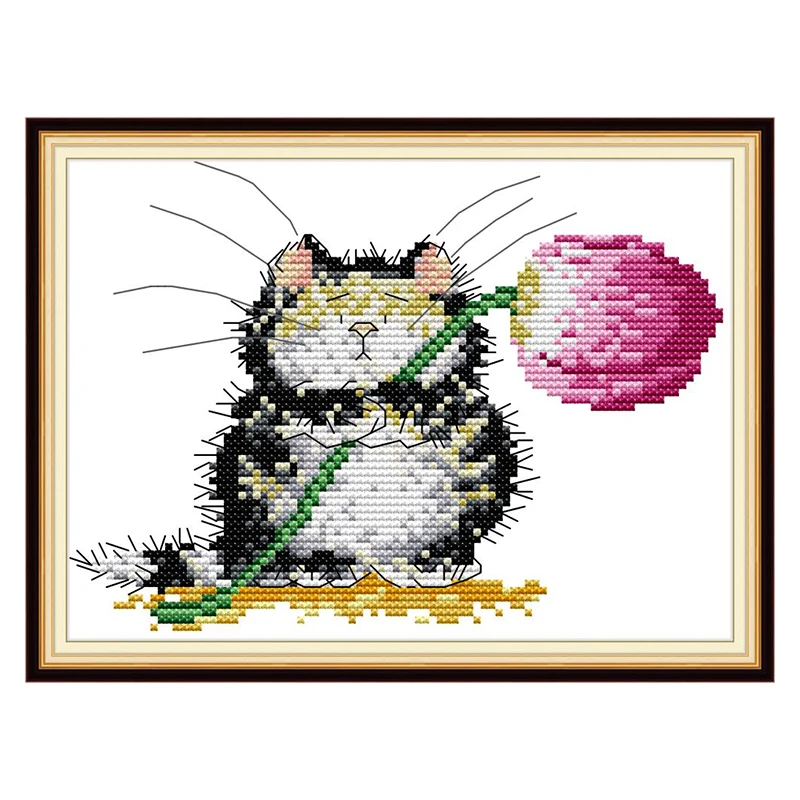 Набор для вышивки крестиком Joy Sunday с изображением животных цветов котенка DMC 14 шт.