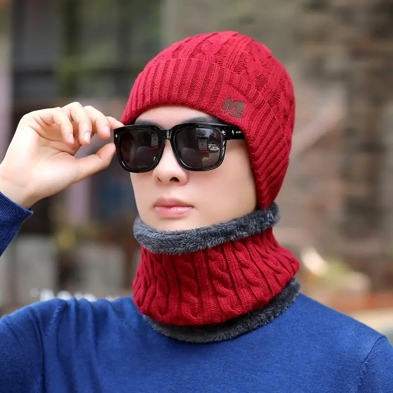 COKK зимние шапки Skullies Beanies, зимние шапки бини для мужчин и женщин, шерстяной шарф, шапки, Балаклава, маска, шапка, вязаная шапка для мужчин - Цвет: Red