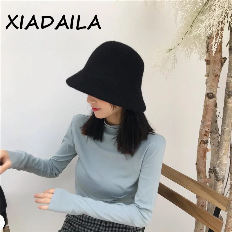 Autumn Winter Wool Bucket Hat Women 